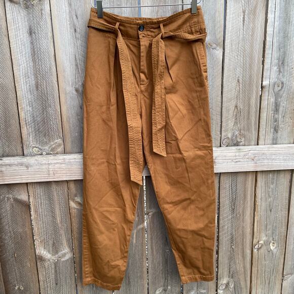 Free People Pants - Free People Pants Brown‎ Khaki Size 2 Paperbag Boho Bohemian Belt Fall Versatile